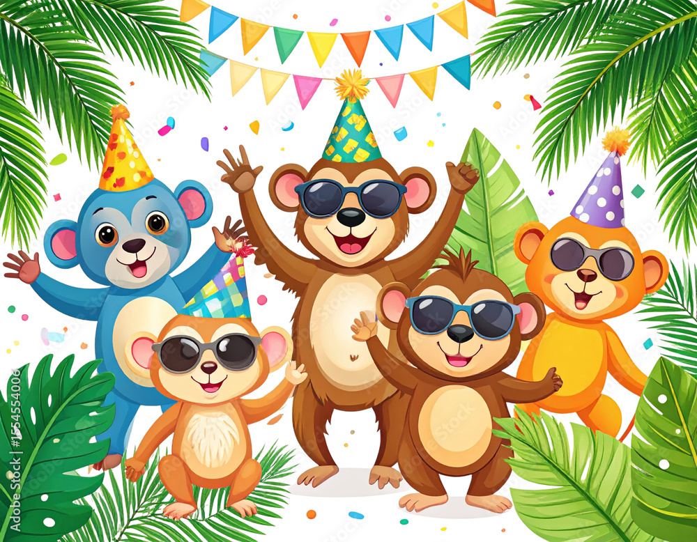 Obraz premium Group of Tropical Animals in Jungle Party Scene, isolated on transparent background