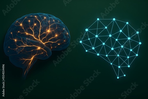 Human vs AI Networks with Brain and Digital Connections for Tech Presentations