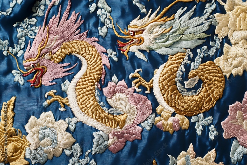 motifs silk embroidery with dragon and phoenix Chinese motifs silk embroidery with dragon and phoenix Chinese