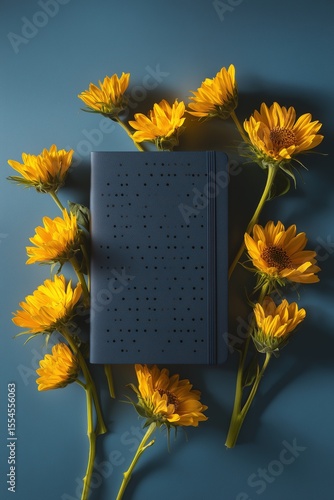 Contemporary Flatlay with Bullet Journal and Symmetrical Floral Styling