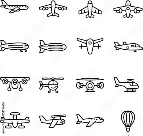 Diverse Aircraft and Airship Icons airplane helicopter