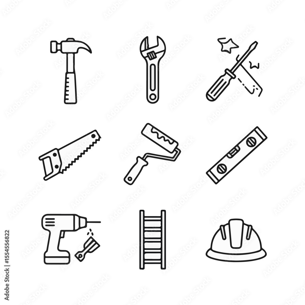 Fototapeta premium Construction tools icons set in minimalist style
