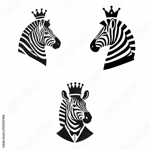 A Zebra Wear Prince Crown. 4th of July American Flag Patriotism Usa America Independence Day Clipart Line Art Vector Illustration. Horse family member adorned with royal headgear nobility.