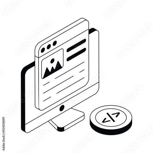 Check out this isometric outline icon of detailed web content