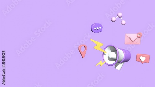 Animated Megaphone and Social Media Icon With Copy Space.