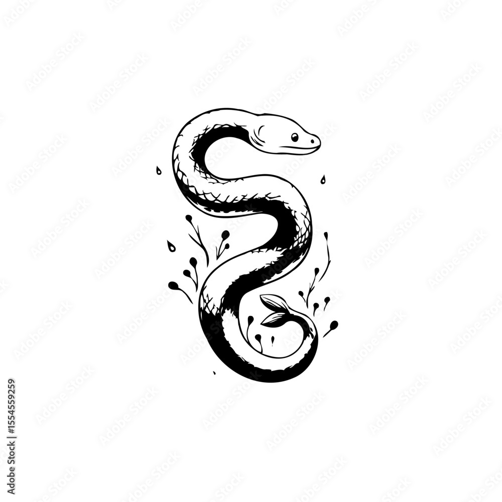 Fototapeta premium Stylized snake illustration with decorative elements offering a unique artistic touch and graphic design enhancement