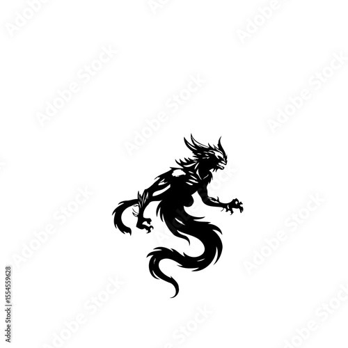Mystical creature silhouette a captivating depiction of fantasy and imagination in mythical beasts on white background