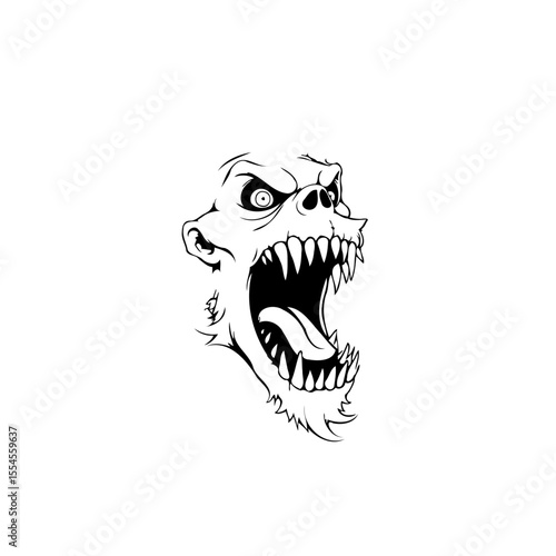Fearsome creature illustration: A chilling portrayal of monster visage with intricate details and expressive features