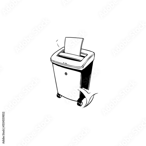 Paper shredder illustration showcasing secure document destruction and data protection processes in a minimalist design