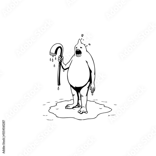 Conceptual drawing representing emotional or psychological distress with a crying figure holding broken faucet