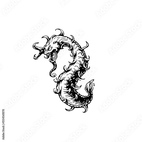 Intricate dragon illustration featuring detailed scales and a menacing expression evoking mythical fantasy realms