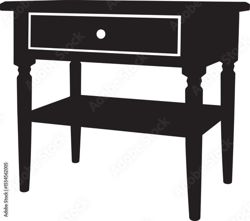 Minimalist Bedside Table in Black | Silhouette Vector Illustration Format