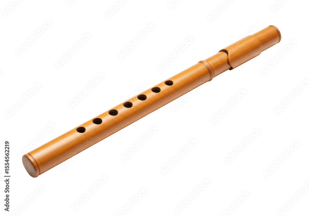 Naklejka premium Isolated Wooden Recorder with Finger Holes
