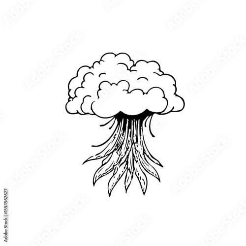 Mushroom cloud illustration evokes thoughts of conflict danger destruction, a potent symbol in simple black and white ink