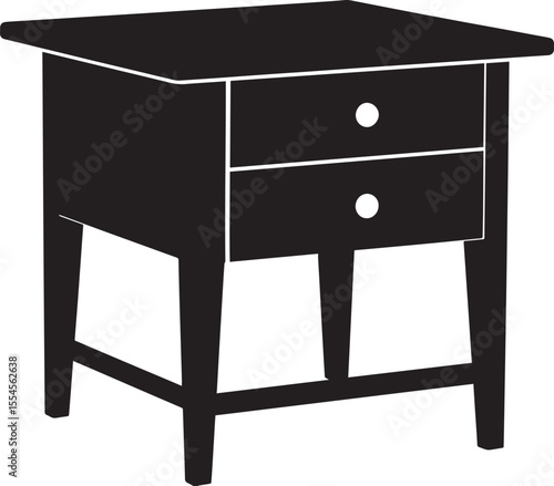 Minimalist Bedside Table in Black | Silhouette Vector Illustration Format