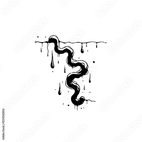 Abstract dripping black ink serpentine illustration with a grunge artistic touch, perfect for unique designs