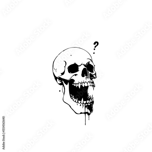 Expressive skeletal questioning morbid skull the mystery death life and philosophical contemplation stark contrast illustration white background
