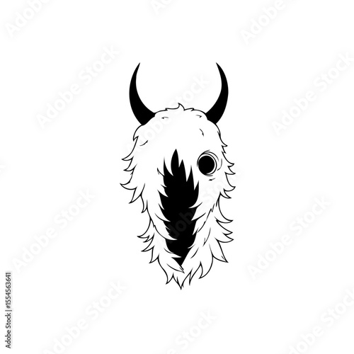 Mystical horned creature with a single eye staring out from furry darkness illustration drawing
