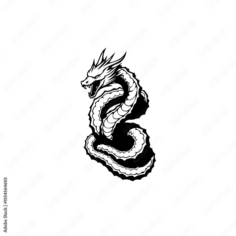 Obraz premium Intricate depiction of mythical serpentine dragon illustration showcases ancient folklore and asian cultural influence