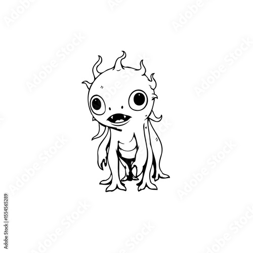 Adorable creature outline with endearing expression for coloring books or children illustrations and playful designs
