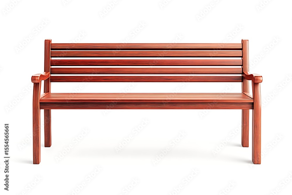 Wooden park bench with armrests and slatted seat for outdoor seating and relaxation Wooden park bench with armrests and slatted seat for outdoor seating and relaxation
