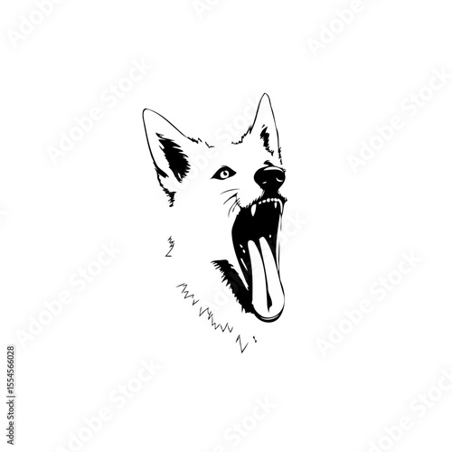 Elegant and fierce depiction of a dog's head with an open mouth and sharp teeth