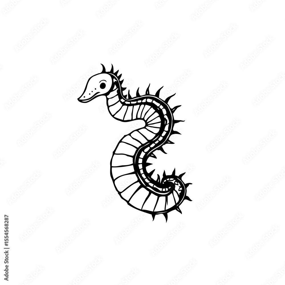 Obraz premium Hand drawn seahorse with spikes illustration of aquatic creature in cartoon style graphic design art it is perfect for decoration