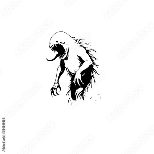 Creepy monster illustration with sharp claws and a long tongue black artwork is fantastic