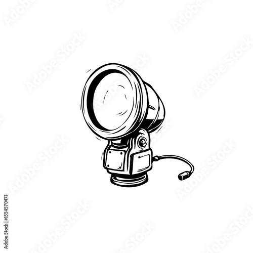 Detailed drawing of a spotlight featuring a distinct lens and sturdy base highlighting illumination design