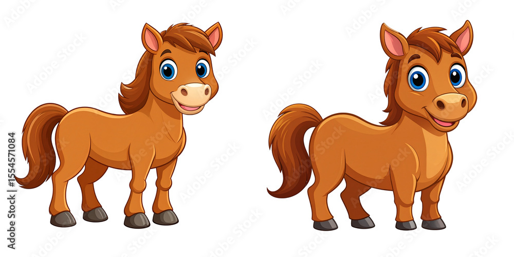 Fototapeta premium Cute Brown Cartoon Horse Standing with Smiling Face, isolated on transparent background PNG