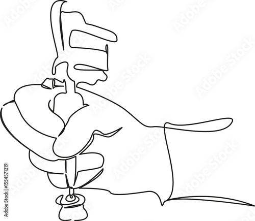 One continuous single drawing line art flat doodle tattoo, ink, art, equipment, working, artist, adult, human hand, machine. Isolated image hand draw contour on a white background, hand drawn, not AI