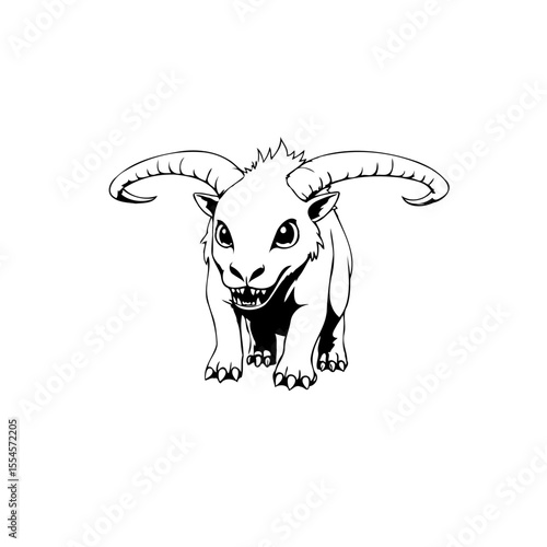 Whimsical horned creature illustration featuring a blend of mythical and animalistic features creating a playful design