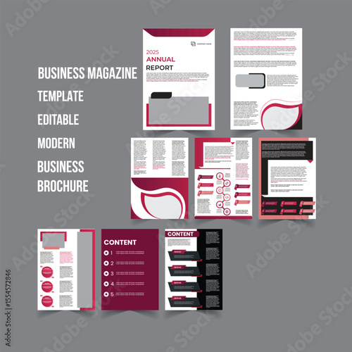 Corporate business trifold brochure template. Modern, Creative and Professional tri fold brochure vector design. Simple and minimalist promotion layout with pink gradient color.