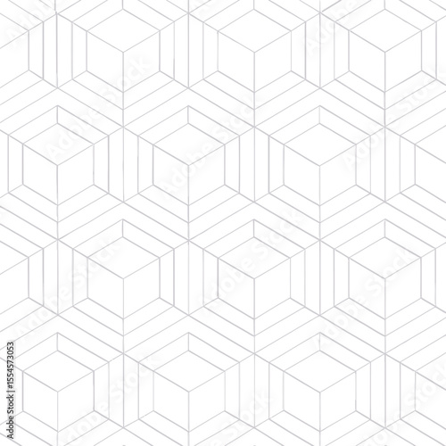 Modern minimal abstract geometric seamless pattern background featuring subtle grey lines creating repeating hexagonal grid and three dimensional structure texture clean and