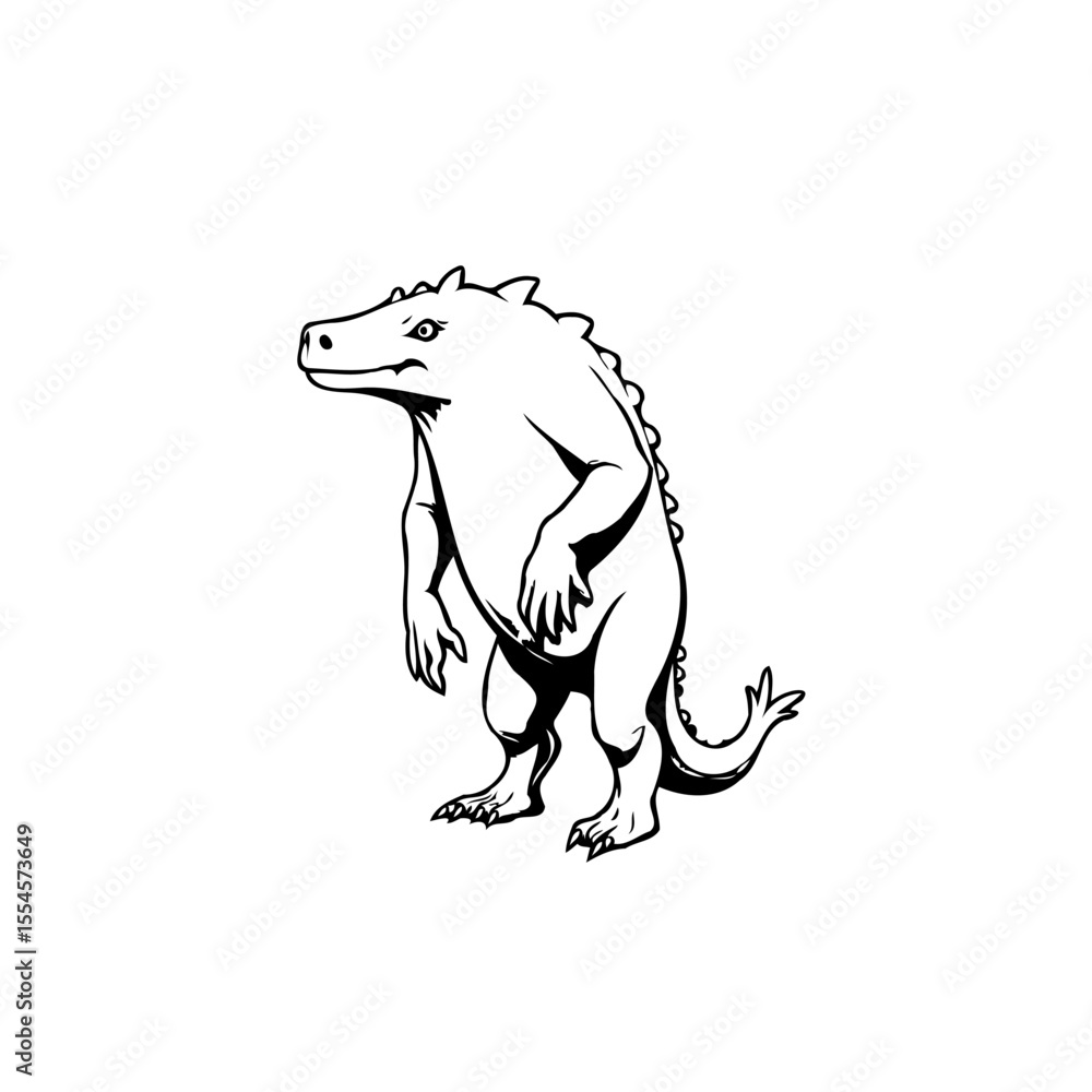 Fototapeta premium Cartoonish depiction of a standing alligator like creature with a serious expression and minimalistic artwork style