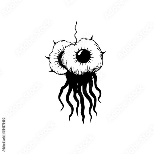 Creepy floating eyeballs with tentacles illustration perfect for halloween design and dark themes for social media and designs
