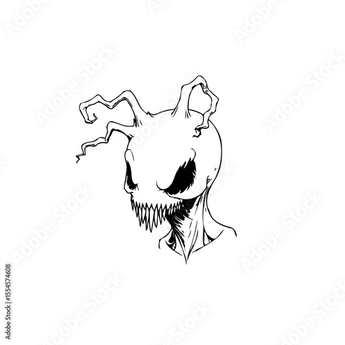 Unleashing the darkness: A chilling depiction of a sinister entity with piercing gaze and menacing smile