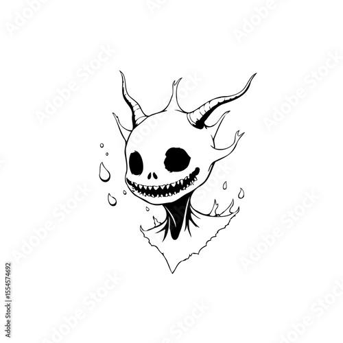An abstract illustration of a horned monster with pointy teeth a unique conceptual artwork created