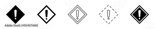 Exclamation mark warning sign icons vector set in various diamond shapes representing alerts, hazards, and important notifications for safety, and error messages.