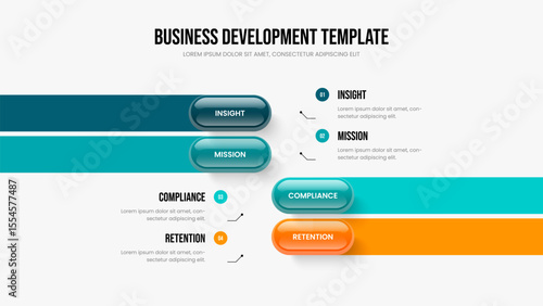 Modern Portfolio 4 Option Diagram Slideshow Template. Marketing Profile Presentation Layout Vector Illustration. Corporate Solution Four Element Infographic Frame Design.