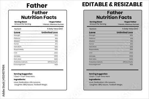 Father nutrition facts, nutrition facts, food label, calorie chart, protein infographic, healthy eating, vitamin chart, editable template, diet plan, meal prep nutrition, food packaging label