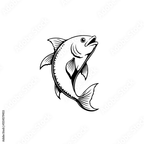Monochrome fish illustration showcasing artistic detail and graceful movement perfect for graphic design fishing or nautical themes