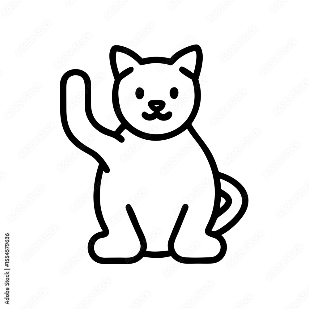 Fototapeta premium Simple illustration icon of a beckoning cat. Line drawing. Chinese zodiac. Animal. Lucky charms. Bringing good luck.