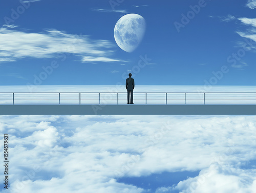 Contemplating Infinity: Man on Cloud Bridge
