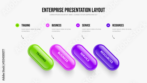 Marketing Strategy 4 Option Diagram Slide Design. Business Analysis Presentation Layout Vector Illustration. Digital Overview Four Element Infographic Slideshow Template.