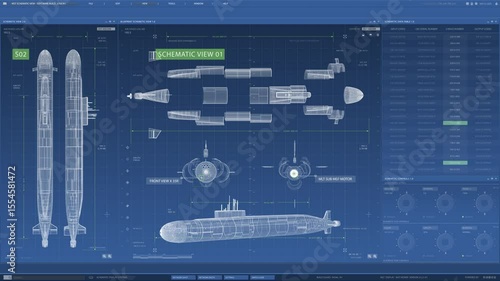 A detailed schematic view showcasing a submarines engineering layout and component identification points