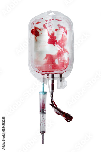 Blood bag after blood transfusion, Empty Blood Bag isolated on white background