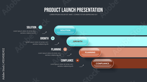Project Report Frame Design Vector Illustration. Product Introduction Four Element Diagram Presentation Template. Professional Overview 4 Step Infographic Slide Layout.