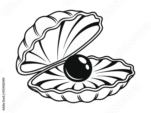 Simple clam with black pearl silhouette vector icon illustration design. Pearl in oyster shell vector silhouette illustration