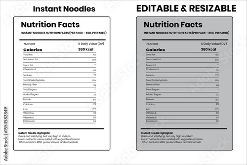 Instant Noodles nutrition facts, nutrition facts, food label, calorie chart, protein infographic, healthy eating, vitamin chart, editable template, diet plan, meal prep nutrition, food packaging label
